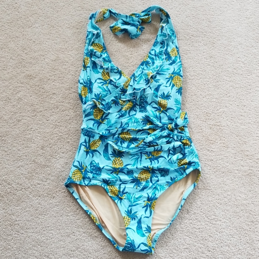 Here Comes the Ruffle 1pc Swimsuit Pineapples Blue
